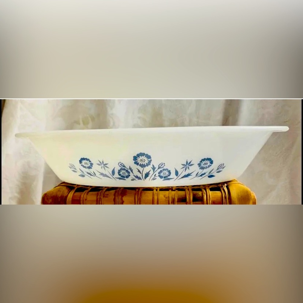 Vintage Glasbake 2 part casserole dish no lid blue floral design
